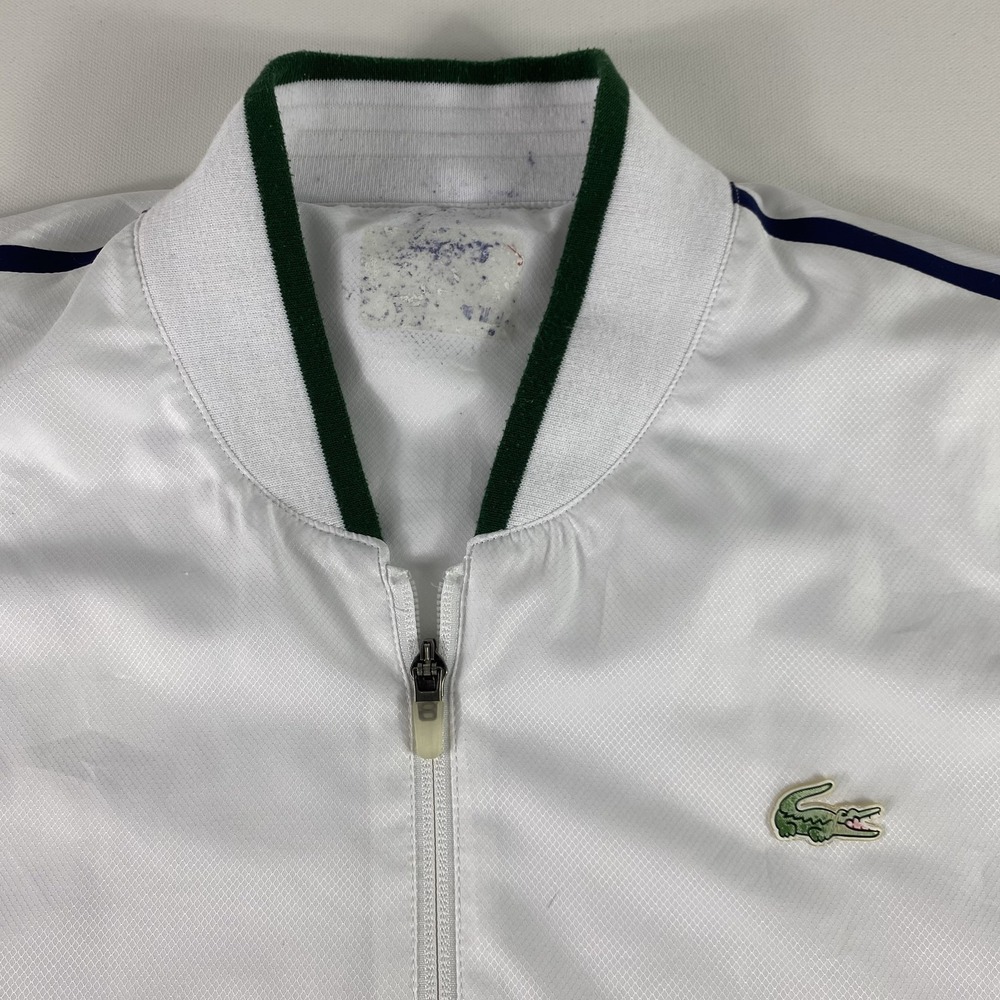 Lacoste Sport Jacket Mens XL White Full Zip Track Suit Athletic Green Trim Logo